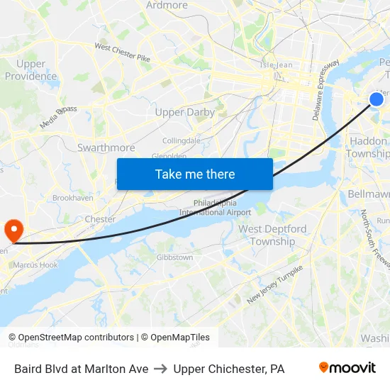 Baird Blvd at Marlton Ave to Upper Chichester, PA map