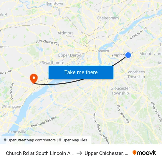 Church Rd at South Lincoln Ave to Upper Chichester, PA map