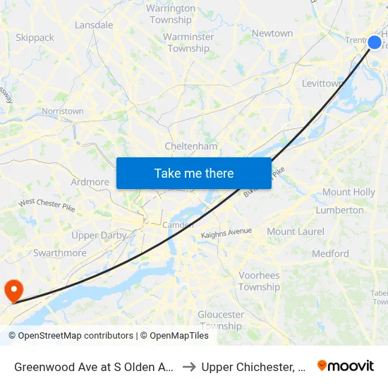 Greenwood Ave at S Olden Ave to Upper Chichester, PA map