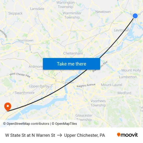 W State St at N Warren St to Upper Chichester, PA map