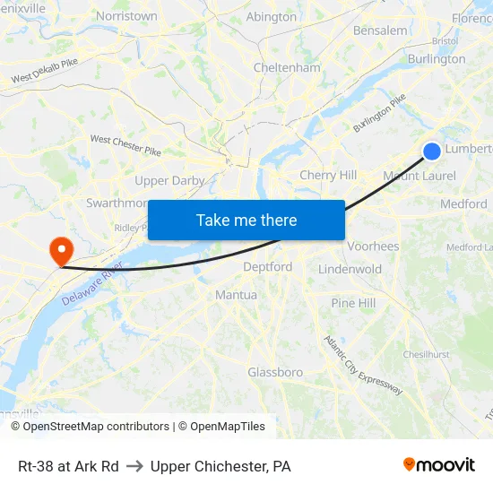 Rt-38 at Ark Rd to Upper Chichester, PA map