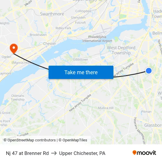 Nj 47 at Brenner Rd to Upper Chichester, PA map