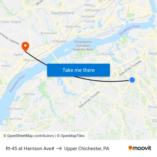 Rt-45 at Harrison Ave# to Upper Chichester, PA map