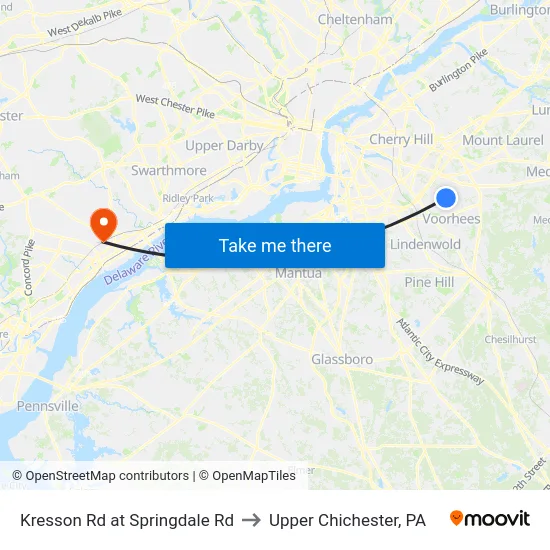 Kresson Rd at Springdale Rd to Upper Chichester, PA map