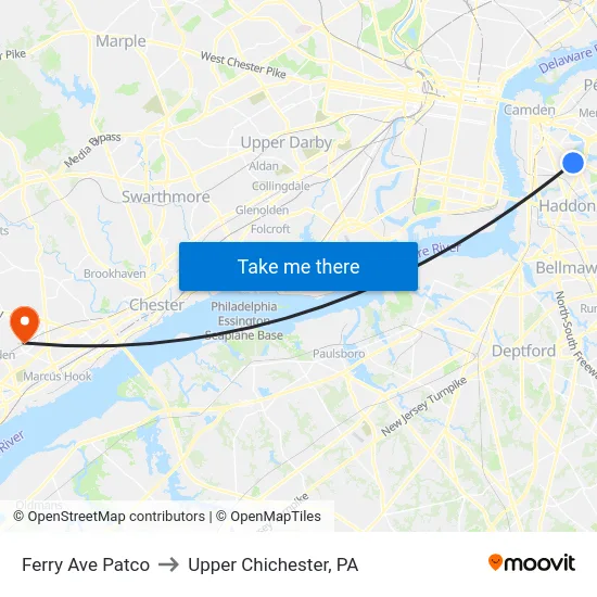 Ferry Ave Patco to Upper Chichester, PA map