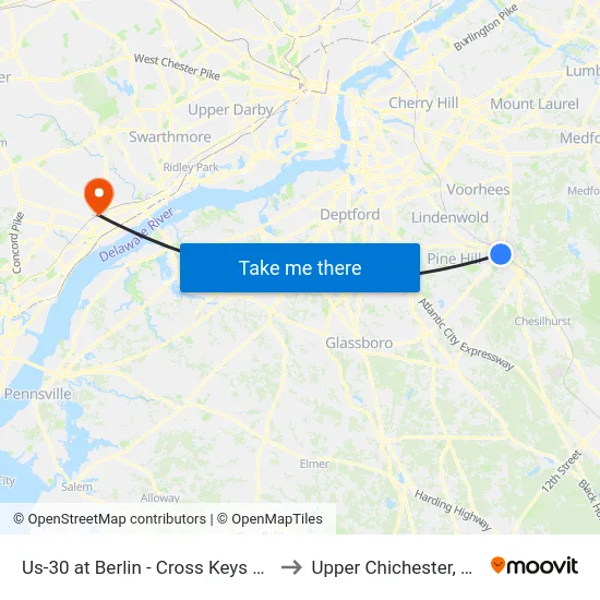 Us-30 at Berlin - Cross Keys Rd to Upper Chichester, PA map