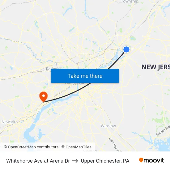Whitehorse Ave at Arena Dr to Upper Chichester, PA map