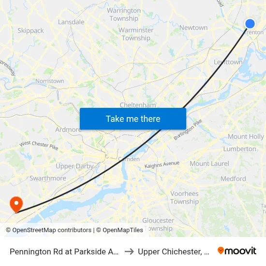 Pennington Rd at Parkside Ave to Upper Chichester, PA map