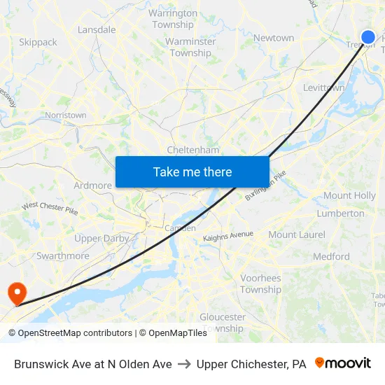 Brunswick Ave at N Olden Ave to Upper Chichester, PA map