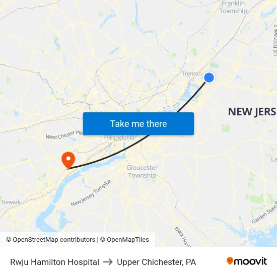 Rwju Hamilton Hospital to Upper Chichester, PA map