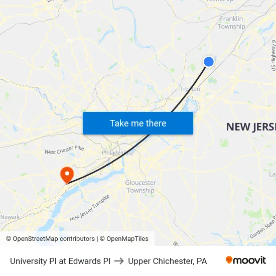 University Pl at Edwards Pl to Upper Chichester, PA map