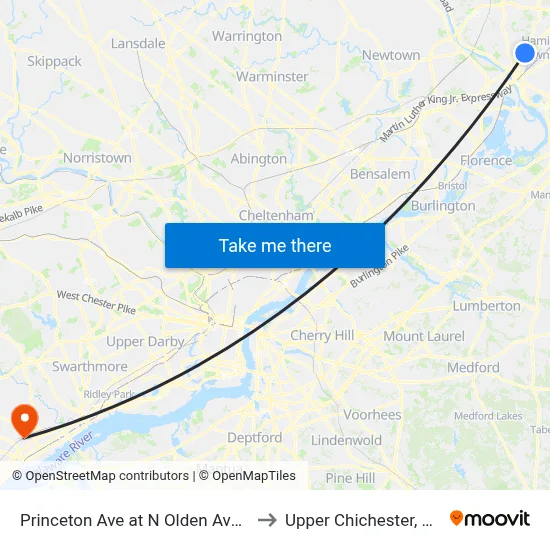 Princeton Ave at N Olden Ave# to Upper Chichester, PA map