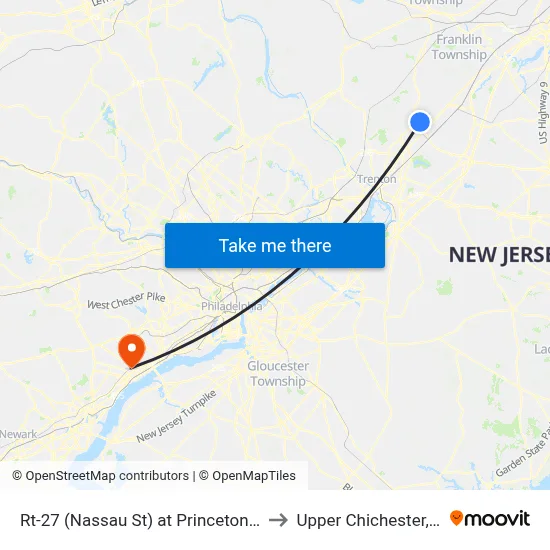 Rt-27 (Nassau St) at Princeton Ave to Upper Chichester, PA map
