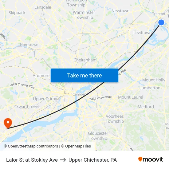 Lalor St at Stokley Ave to Upper Chichester, PA map