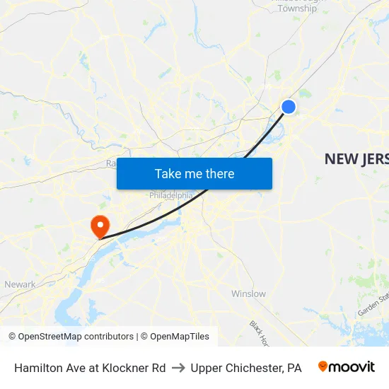 Hamilton Ave at Klockner Rd to Upper Chichester, PA map