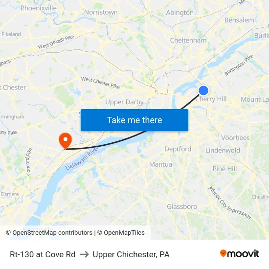 Rt-130 at Cove Rd to Upper Chichester, PA map