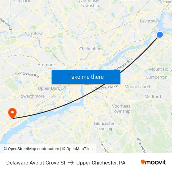 Delaware Ave at Grove St to Upper Chichester, PA map