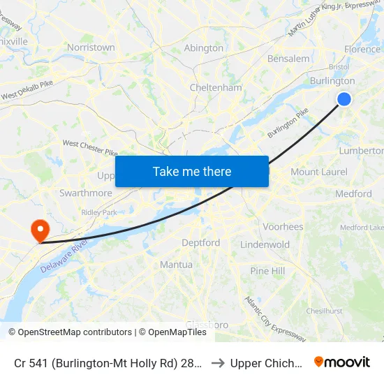 Cr 541 (Burlington-Mt Holly Rd) 280'N Of Sunset Rd to Upper Chichester, PA map