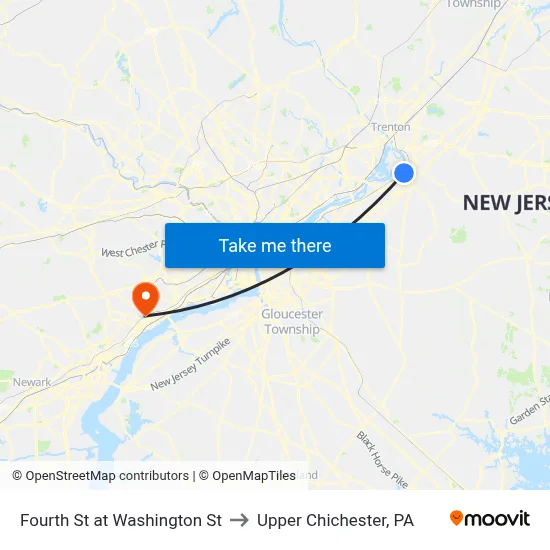 Fourth St at Washington St to Upper Chichester, PA map