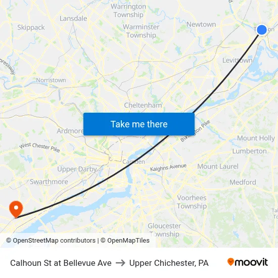 Calhoun St at Bellevue Ave to Upper Chichester, PA map