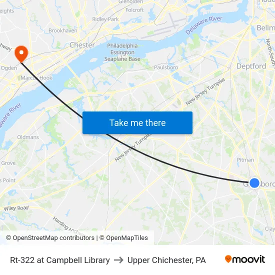 Rt-322 at Campbell Library to Upper Chichester, PA map