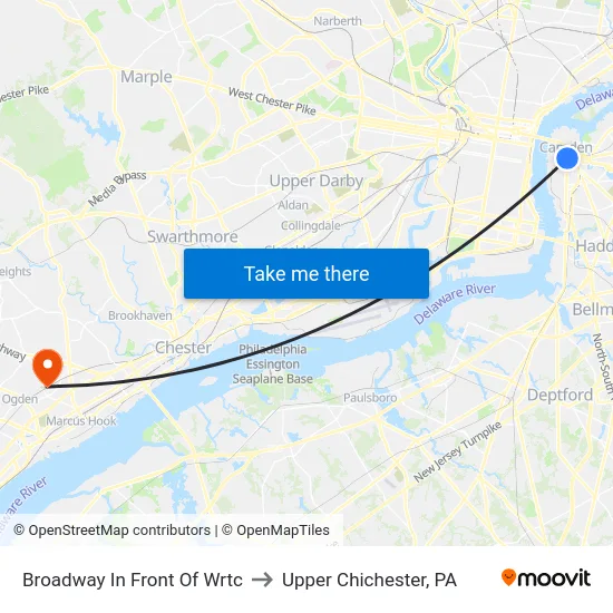 Broadway In Front Of Wrtc to Upper Chichester, PA map
