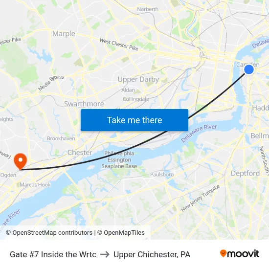 Gate #7 Inside the Wrtc to Upper Chichester, PA map