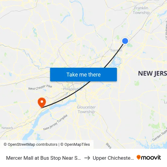 Mercer Mall at Bus Stop Near Shoprite to Upper Chichester, PA map