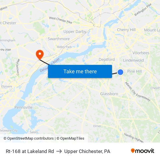 Rt-168 at Lakeland Rd to Upper Chichester, PA map