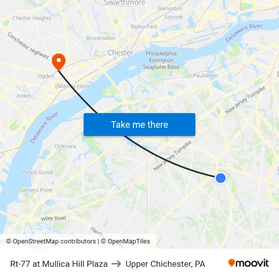 Rt-77 at Mullica Hill Plaza to Upper Chichester, PA map