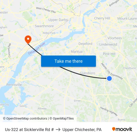 Us-322 at Sicklerville Rd # to Upper Chichester, PA map