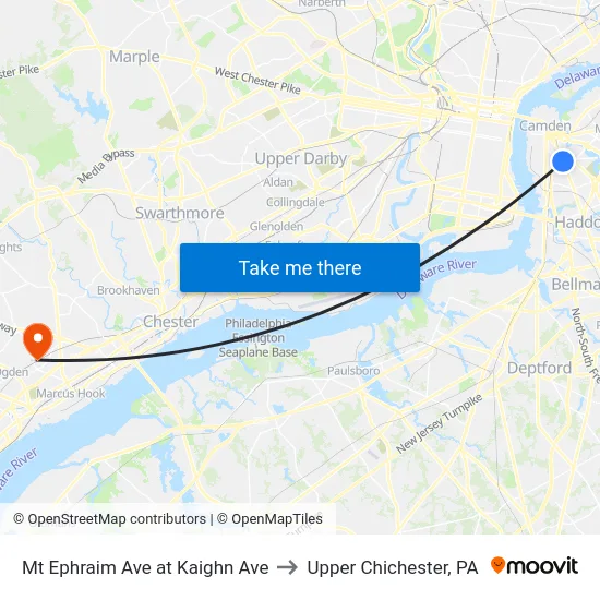 Mt Ephraim Ave at Kaighn Ave to Upper Chichester, PA map