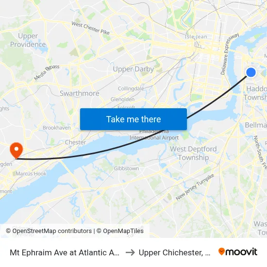 Mt Ephraim Ave at Atlantic Ave to Upper Chichester, PA map