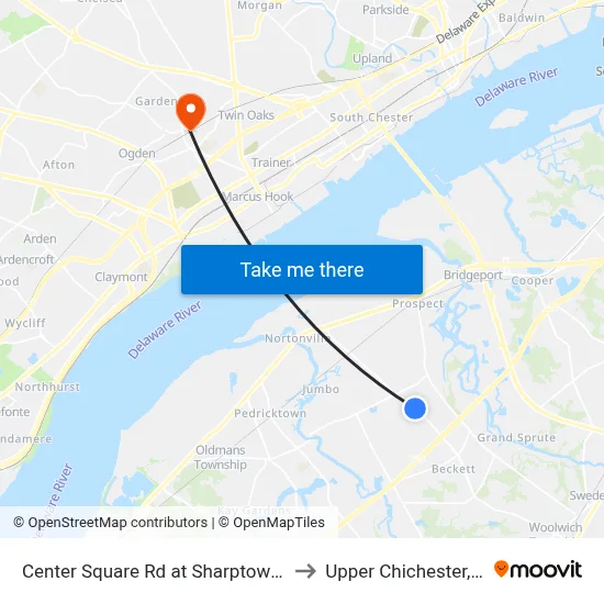Center Square Rd at Sharptown Rd to Upper Chichester, PA map