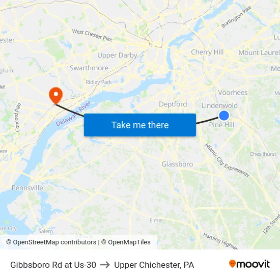 Gibbsboro Rd at Us-30 to Upper Chichester, PA map