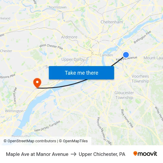 Maple Ave at Manor Avenue to Upper Chichester, PA map