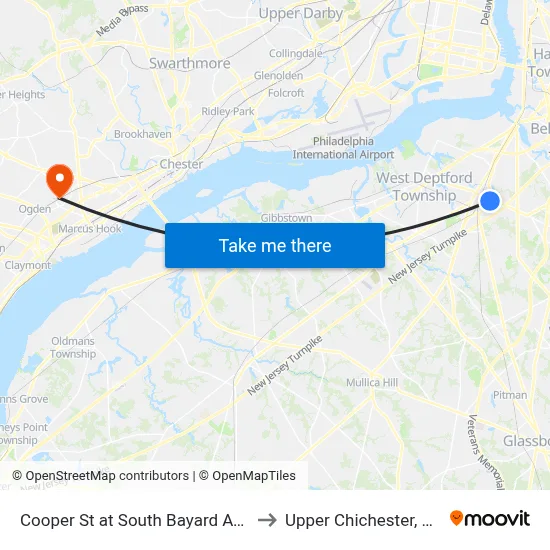 Cooper St at South Bayard Ave to Upper Chichester, PA map