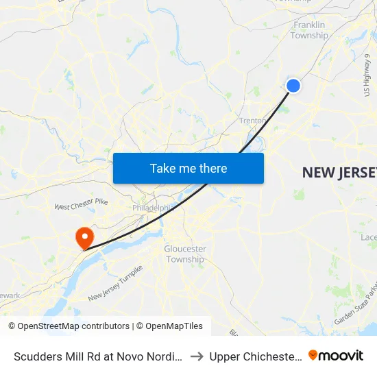 Scudders Mill Rd at Novo Nordisk Way to Upper Chichester, PA map