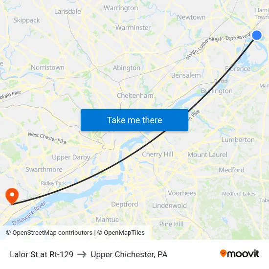 Lalor St at Rt-129 to Upper Chichester, PA map