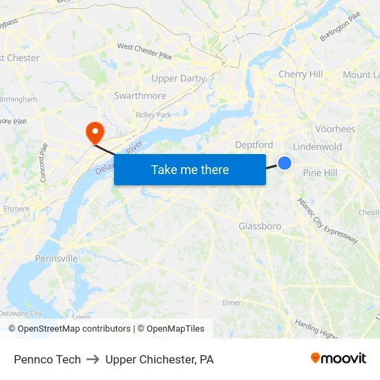 Pennco Tech to Upper Chichester, PA map