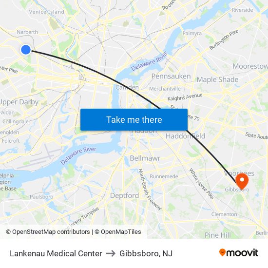 Lankenau Medical Center to Gibbsboro, NJ map