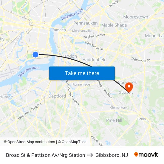 Broad St & Pattison Av/Nrg Station to Gibbsboro, NJ map