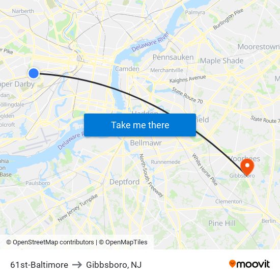 61st-Baltimore to Gibbsboro, NJ map