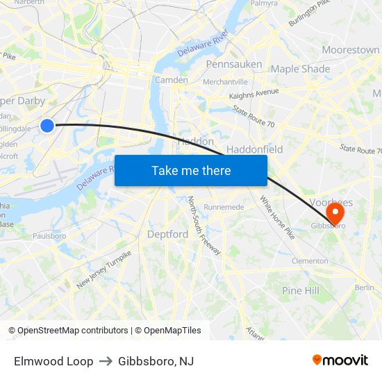 Elmwood Loop to Gibbsboro, NJ map