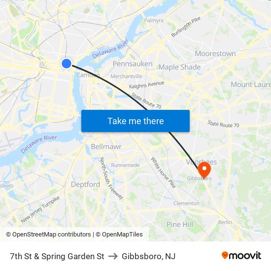 7th St & Spring Garden St to Gibbsboro, NJ map