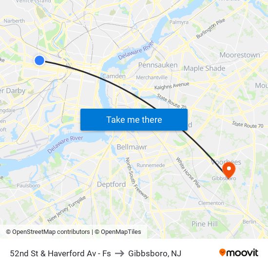 52nd St & Haverford Av - Fs to Gibbsboro, NJ map