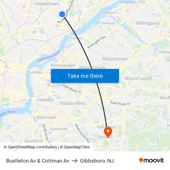 Bustleton Av & Cottman Av to Gibbsboro, NJ map