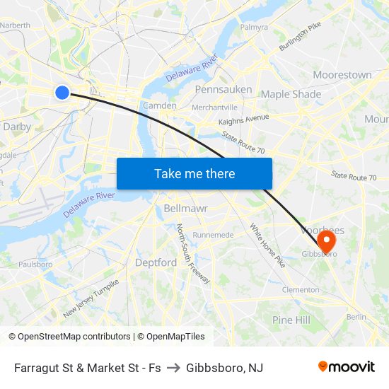 Farragut St & Market St - Fs to Gibbsboro, NJ map