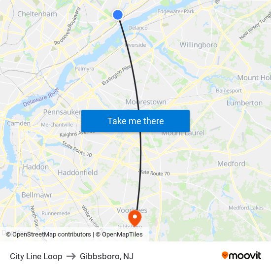 City Line Loop to Gibbsboro, NJ map
