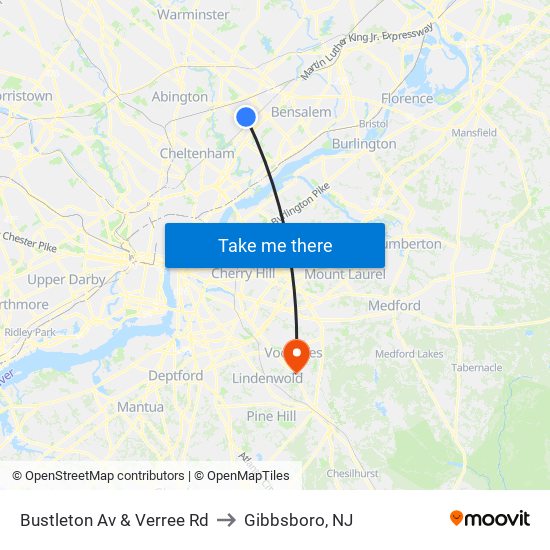 Bustleton Av & Verree Rd to Gibbsboro, NJ map